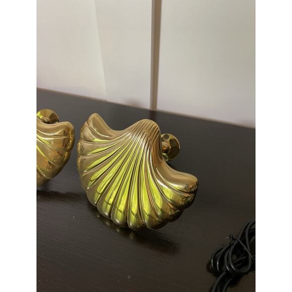 Set of 2 Solid Bright Brass Sea Shell Curtain Tiebacks Vintage 80's 90's Style - Picture 2 of 10
